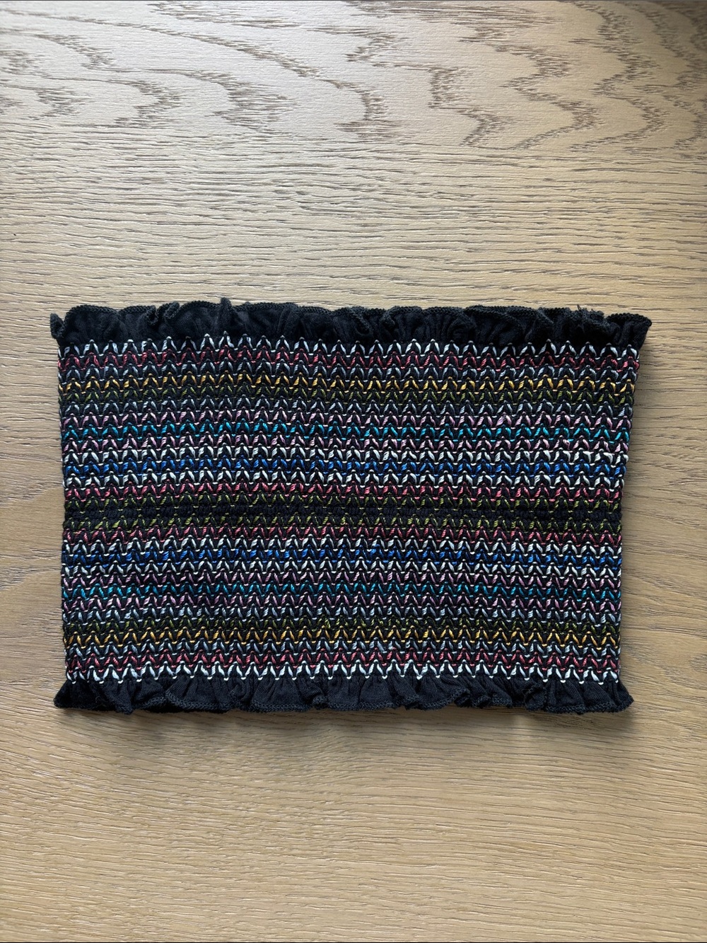 Multicolour Tube Top with Black Ruffle Trim